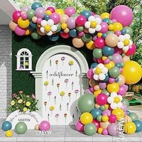 UAEYW Wild Flowers Balloon Arch Garland Kit for Boho Two Groovy Party Decorations,185Pcs Pink Yellow Blue Green Purple Rainbow Balloons for Retro Hippie Bridal Baby Shower Birthday Wedding Party Decor