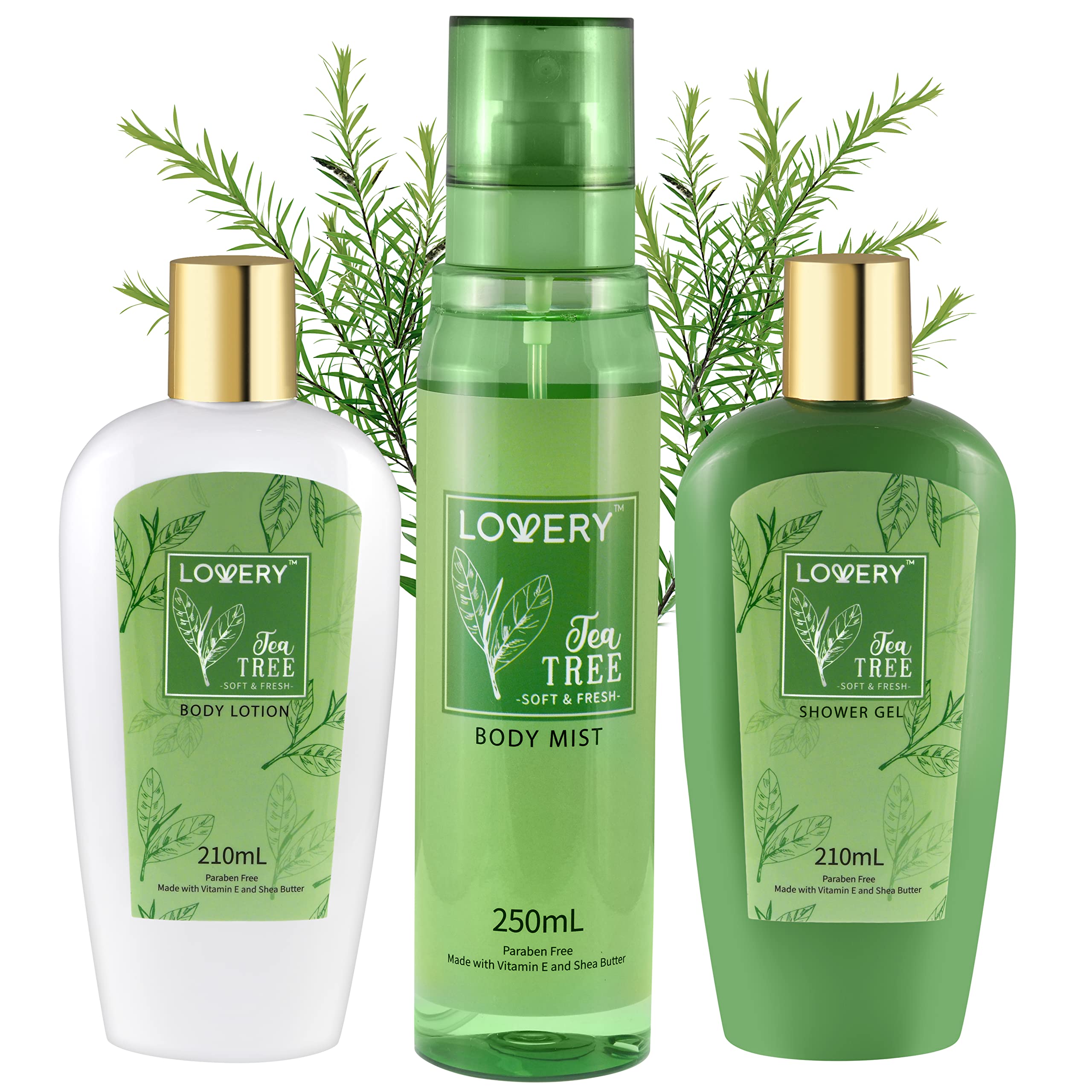 Bath and Body Gift Set for Women & Men, Tea Tree Home Spa Set Enriched With Natural Extracts, Vitamin E, Shea Butter - Shower Gel, Body Lotion, Body Mist, Personal Self Care Kit & Body Care Travel Set