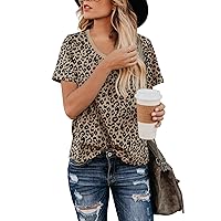 Blooming Jelly Womens Leopard Print Tops Short Sleeve Round Neck Casual T Shirts Tees