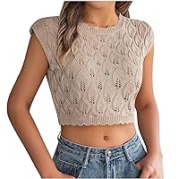 Cropped Tops for Women Summer Casual Cap Sleeve Crewneck Knitted Shirts Hollow Out Tank Tees Fashion Y2k Streetwear