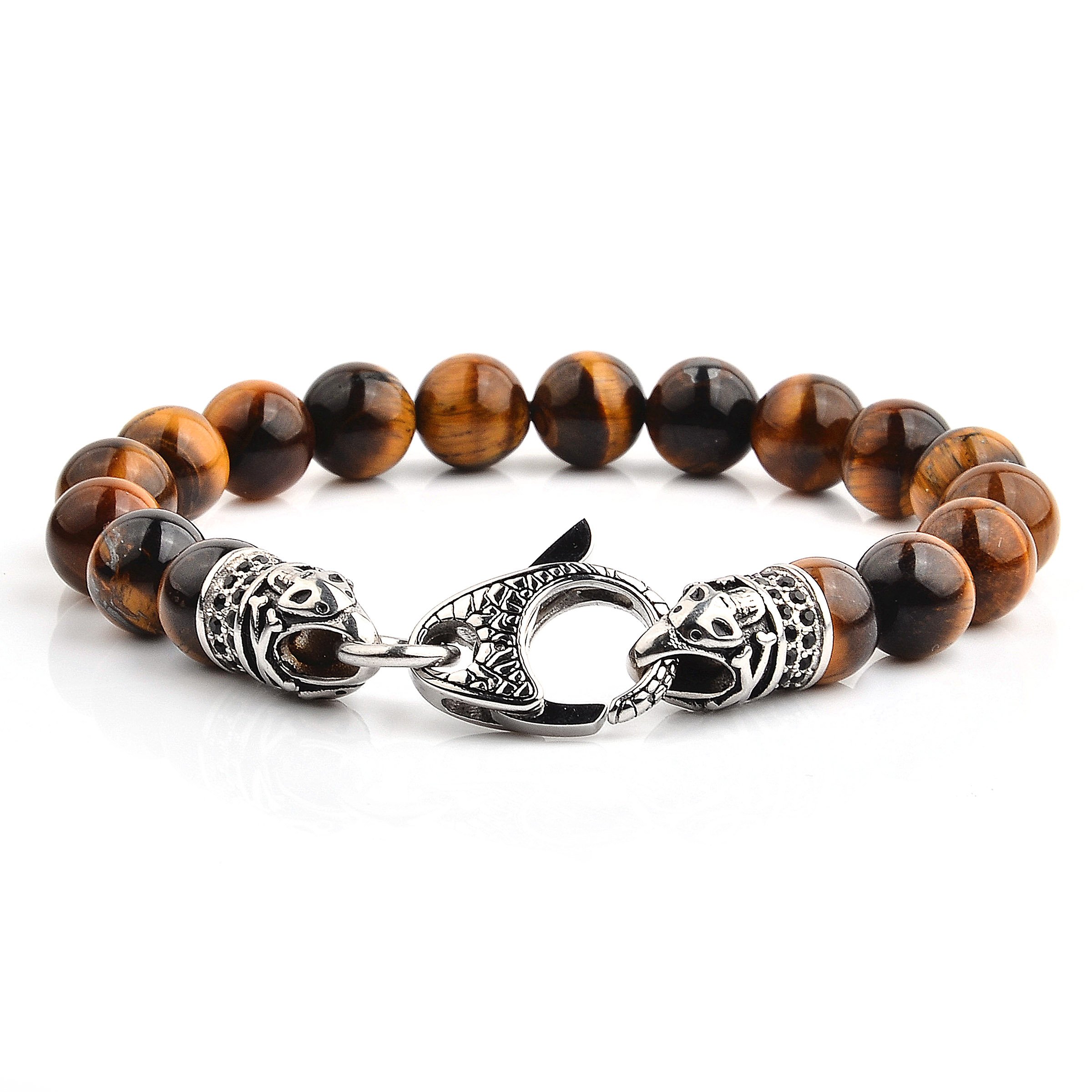 Crucible Jewelry Mens Beaded Stainless Steel Antiqued Finish Dragon Clasp Bracelet