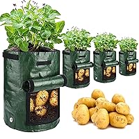 Potato Grow Bags, 4 Pack 10 Gallon with Flap and Handles Planter Pots for Onion, Fruits, Tomato, Carrot - Green