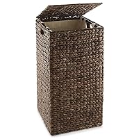 Casafield Laundry Hamper with Lid and Removable Liner Bag - Espresso, Woven Water Hyacinth Square Laundry Basket Sorter for Clothes and Towels