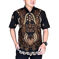 Men's Batik Shirt Black Short Sleeve Unique Pattern