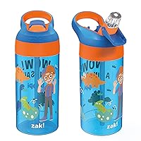 Zak Designs Blippi Kids Water Bottle with Spout Cover and Built-in Carrying Loop, Made of Durable Plastic, Leak-Proof Water Bottle Design for Travel (17.5 oz, Pack of 2)