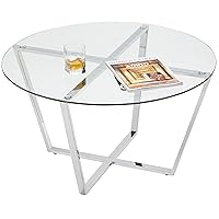 Round Metro Glass Coffee Table/Side Table/for Living Room & Dining Room - Clear Top/Chrome Base
