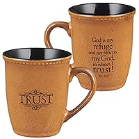 Christian Art Gifts Stoneware Scripture Coffee and Tea Mug 13 oz Inspirational Bible Verse Mug for Men and Women: Trust – Psalm 91:2 Lead-free, Microwave and Dishwasher Safe, Saddle Tan