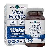 Vital Planet - Vital Flora Ultra Daily Probiotic 60 Billion CFU, Diverse Strains, Organic Prebiotics, Immune Support, Bloating Relief, Digestive Health Probiotics for Women and Men 60 Capsules