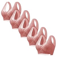 5PC Women's V Neck Lace Fixed Cup Wide Shoulder Anti Droop and Side Breast Sexy Bra Womens Bra Wireless