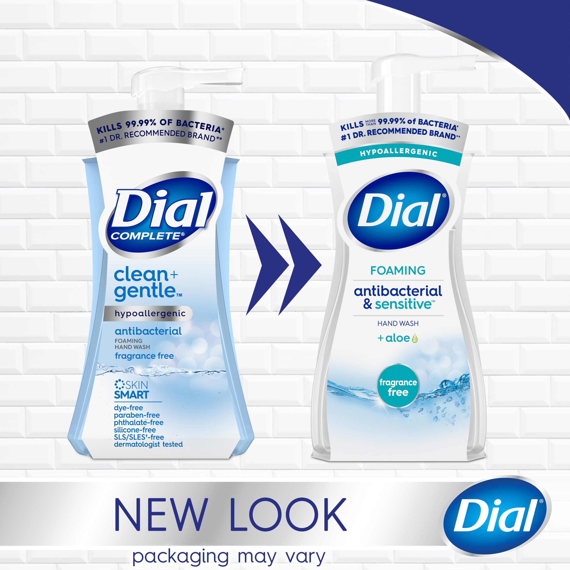 Dial Complete Clean + Gentle Antibacterial Foaming Hand Wash, Fragrance Free, 7.5 Fl Oz, Pack of 6
