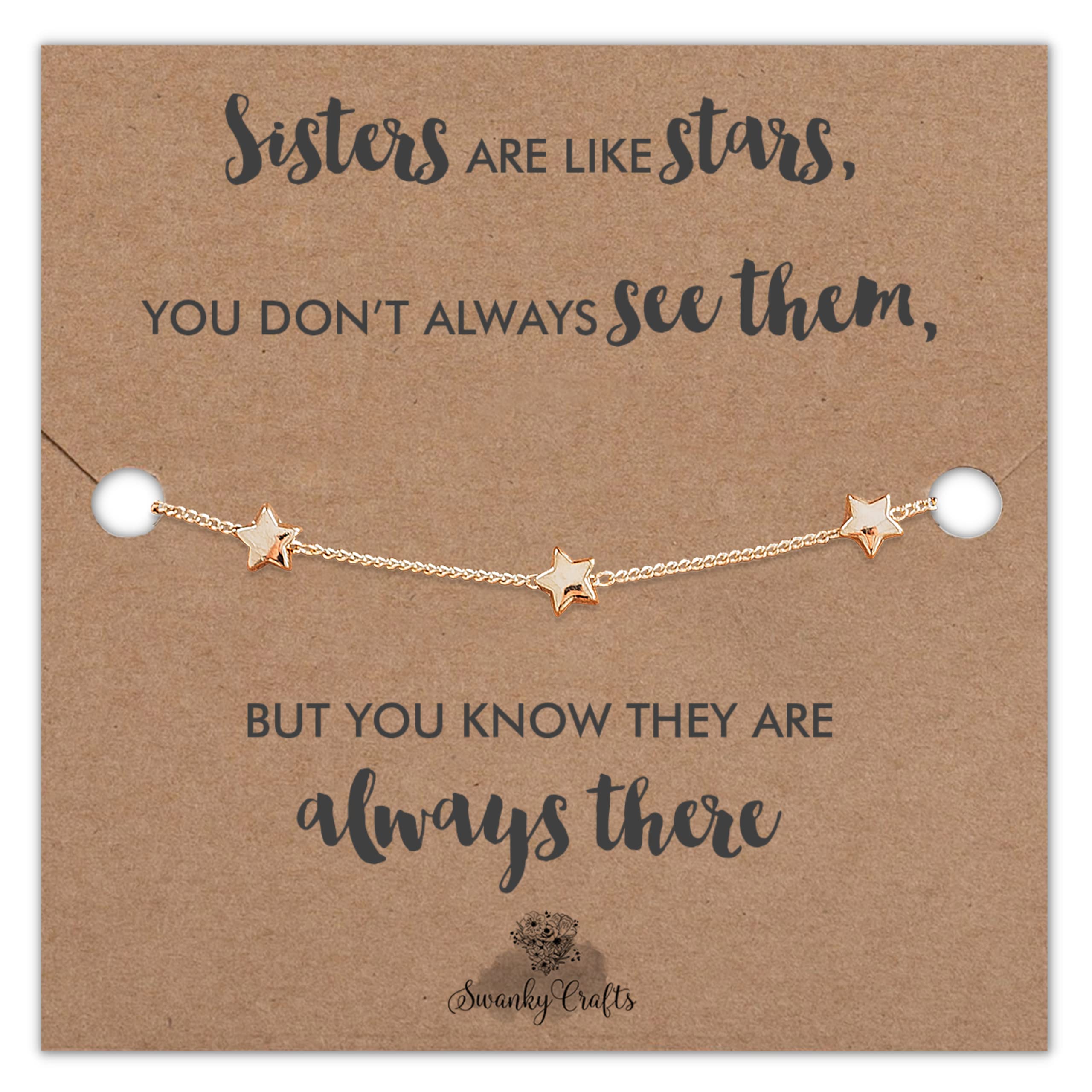 Sisters Gifts from Sister bracelets - Presents for sister Gift for Sister Birthday Gifts from Sister gifts from sisters gifts for sister from brother and sister gifts Gift for Sisters from sister - Golden Star sister Bracelet with Cute Card