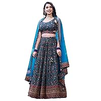 Indian Women Heavy Pure Chinon Sequence Work With Pure Digital Print Embroidery Lehenga 4411