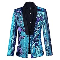 Men Stylish Two Color Sport Coat Fashion Shiny Sequins Blazer Suit Jacket Tuxedo for Party Wedding Banquet Prom