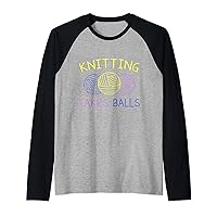 Knitting Takes Balls Raglan Baseball Tee