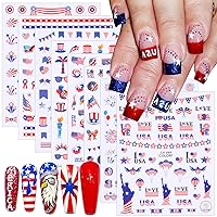 4th of July Nail Stickers Independence Day Patriotic Nail Art Stickers 3D Self-Adhesive Acrylic Nail Supply Star Fireworks Heart Design American Flag Nail Sticker for Memorial Day Nail Decoration 8Pcs