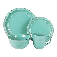 American Atelier Round Dinnerware Sets | Aqua Blue Kitchen Plates, Bowls, and Mugs | 16 Piece Stoneware Madelyn Collection | Dishwasher & Microwave Safe | Service for 4