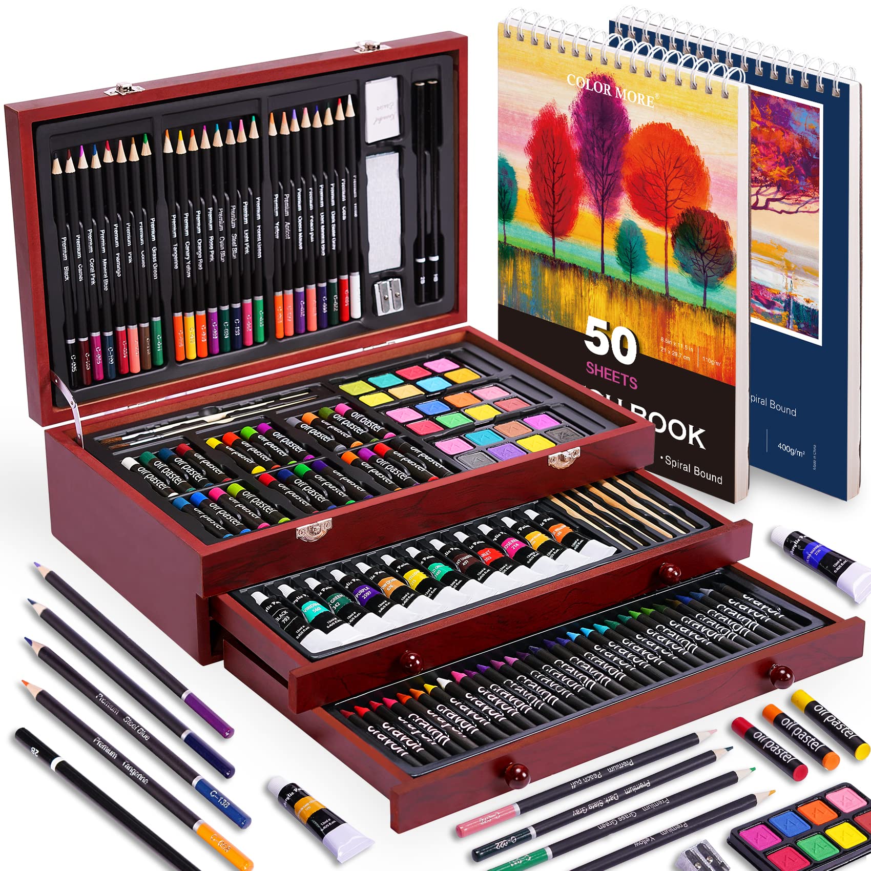 US Art Supply 133pc Deluxe Artist Painting Set with Aluminum and Wood Easels
