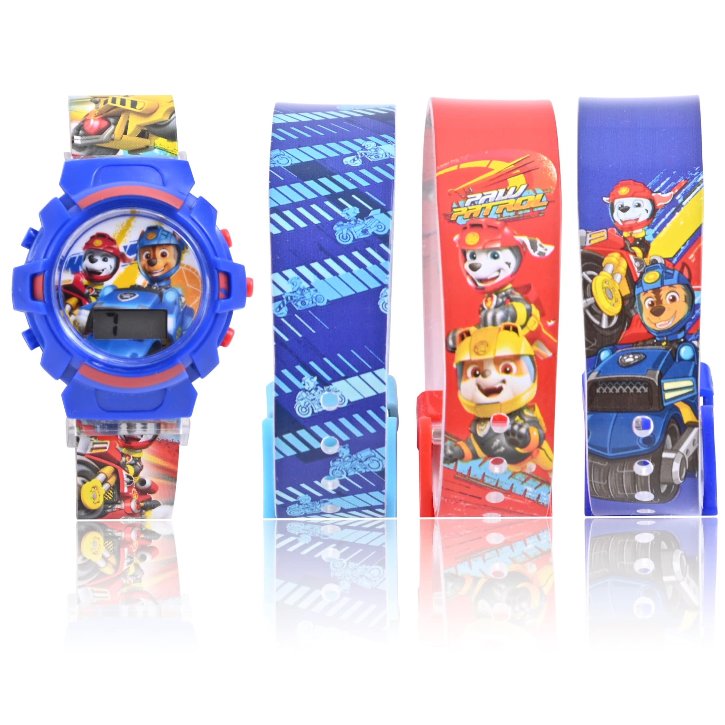 Accutime Paw Patrol Kids Digital Watch - LED Flashing Light, LCD Watch Display, 4 in 1 Interchangeable Plastic Straps, Kids, Girls and Boys Watch, in Multi Color Bands (Model: PAW40084AZ)