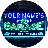 ADVPRO Personalized Your Name Est Year Theme Garage Man Cave Decor Dual Color LED Neon Sign Green & Blue 16
