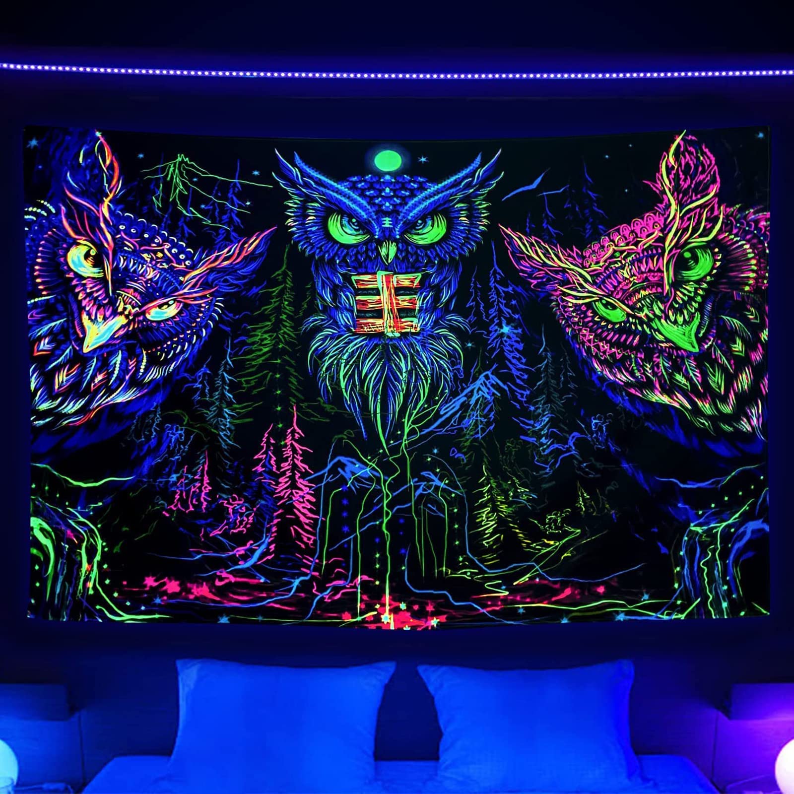 Mua JAWO Blacklight Tapestry UV Reactive, Black Light Trippy Owl ...