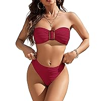 Blooming Jelly Womens Bandeau Bikini Sets Sexy Strapless Two Piece Swimsuit Cheeky High Cut Cute Ribbed Ladies Bathing Suit
