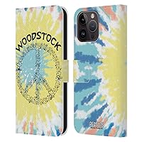 Head Case Designs Officially Licensed Peanuts Tie Dye Peace Sign Woodstock 50th Leather Book Wallet Case Cover Compatible with Apple iPhone 15 Pro Max