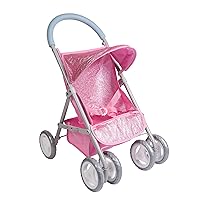 Adora Baby Doll Stroller and Accessories Set with Double Light-Up Wheels, Medium Shade, Adjustable Cover and Doll Accessory Storage, Birthday Gift for Ages 2+ - Glam Pink
