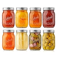 NutriChef Mason Jars with Lids - 16oz DIY Magnetic Spice Jar Glass Container w/Airtight Lid and Band - Ideal for Meal Prep, Overnight Oats, Jelly, Jam, Honey, Candles, Crafts, Wedding Favors (8 Pcs)