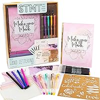 STMT DIY Make Your Mark Hand Lettering Set, Step-by-Step Beginner Modern Calligraphy Hardcover Workbook, Includes Practice Sheets, Stencils, Flexible Fine Tip & Brush Markers, DIY Calligraphy Kit