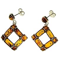BALTIC AMBER AND STERLING SILVER 925 DESIGNER COGNAC DANGLING STUD EARRINGS JEWELLERY JEWELRY