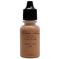 Large Bottle Airbrush Makeup Foundation Matte Finish M9 Sunset Tan Water-based Makeup Long Lasting All Day Without Smearing Running, Fading or Caking 0.50 Oz Bottle By Glam Air