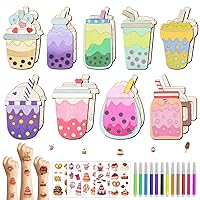 36PCS Wooden Bubble Tea to Paint, DIY Blank Unfinished Summer Wood Cutouts Wooden Arts Crafts for Kids,Boba Milk Tea Theme Wood Ornament for Home School Crafts Art Activity Birthday Party Favors