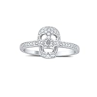 Sterling Silver Pave Cz Skull Ring (Size 4-9)