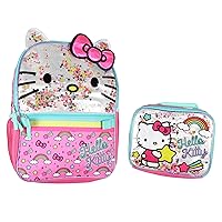 AI ACCESSORY INNOVATIONS Hello Kitty Glitter 2 Piece School Travel Backpack Set For Girls With Detachable Insulated Lunch Box