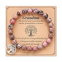 Health & Peace Tree of Life Bracelet for Grandma, Natural Stone with Sparkling Metal Charm, Mother's Day Gift with Blessing Card for Wellbeing and Protection