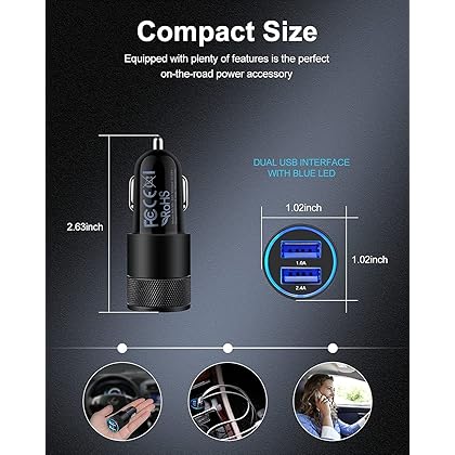 Car Charger, [2Pack/3.4a] Fast Charge Dual Port USB Cargador Carro Lighter Adapter for iPhone 15 14 13 12 11 Pro Max X XR XS 8 Plus 6s, iPad, Samsung Galaxy S23 S22 S21 S10 Plus S7 j7 S10e S9 Note 8
