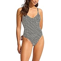 Seafolly Women's Standard V Neck One Piece with High Legline Swimsuit