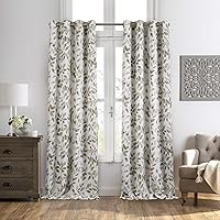 Elrene Home Fashions Avalon Modern Cottage Nature-Inspired Botanical Floral Leaf Print Blackout Linen Blend Window Curtain, 52 in x 95 in (1 Panel), Linen