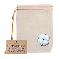 Celestial Gifts Muslin Bags - Drawstring Bags Small 500pcs - 3x5, Reusable Tea Bags, Jewelry Gift, Spice and Cotton Gift Sachet Bags - 100% Cotton - Made in USA - (Red Hem & Orange Drawstring)