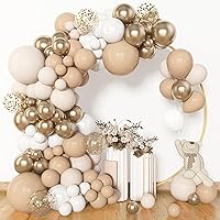 Amandir 153pcs White Sand Balloon Garland Arch Kit, Different Sizes 18 12 10 5 inch Beige Cream Champagne Gold Latex Metallic Confetti Balloons for Boho Neutral Baby Shower Birthday Party Decorations