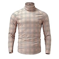 Mens Long Sleeve Basic Design Turtleneck Plaid Tops Slim Fit Houndstooth Printed Pullover Sweaters Big & Tall Tops