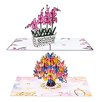 Paper Love Pop Up Cards 2 Pack - Includes 1 Orchids and 1 Butterfly Tree, For All Occasions, Mother Day, Birthday, Just Because- Includes Envelope and Note Tag