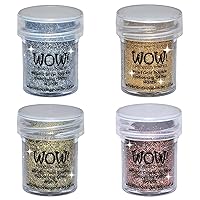 Wow! Sparkle Bundle - Embossing Powders 4 (15ml) Jars Metallic Gold Sparkle, Metallic Copper Sparkle, Pearl Gold Sparkle and Metallic Silver Sparkle (Gold, Silver)