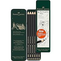 Faber-Castell Pitt Graphite Matte Pencil Set, Metal Tin of 6 Graphite Pencils, Sketching and Drawing Pencil Set (B, 4B, 6B, 8B, 10B, 12B)
