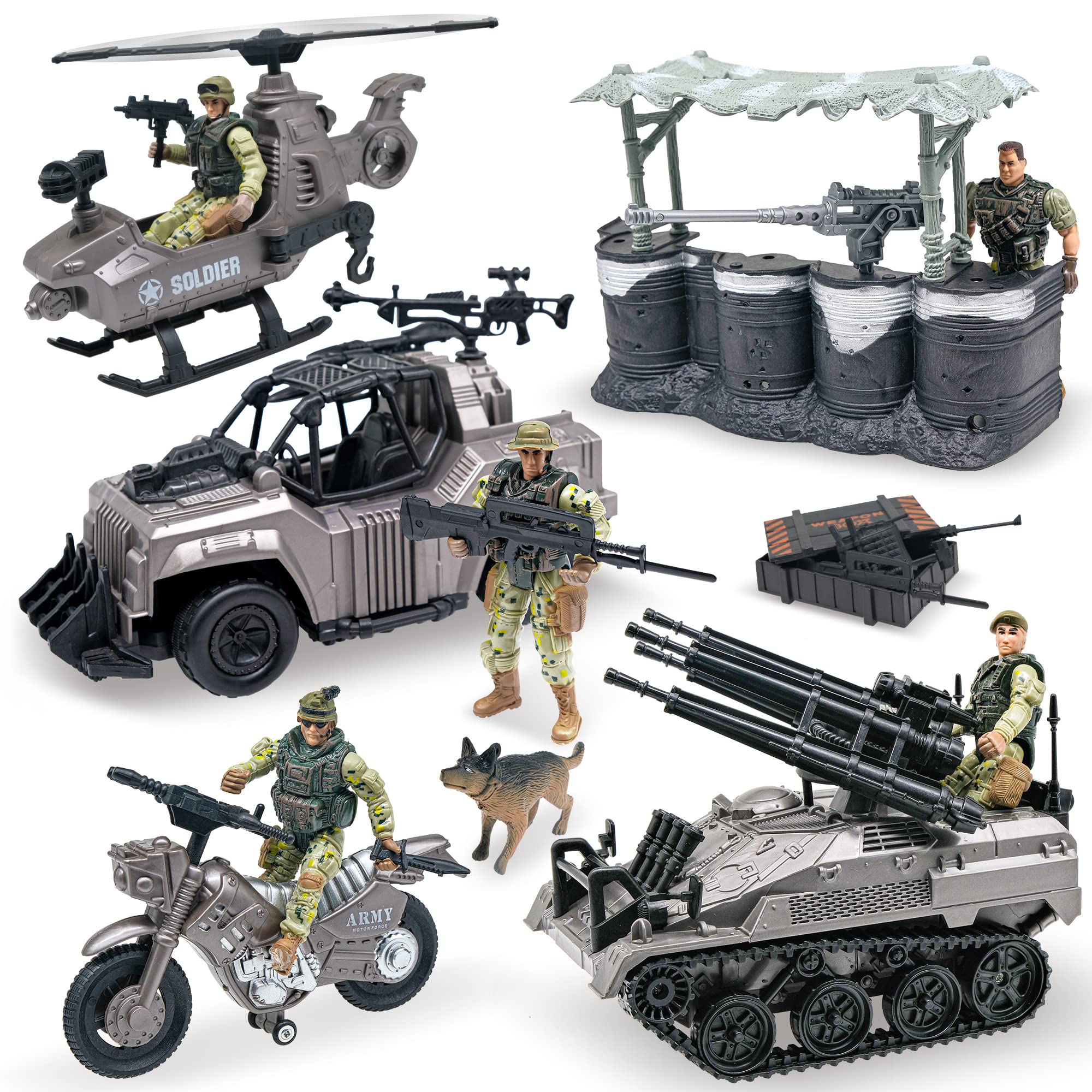 MISTBUY US Army Men Action Figures with Military Vehicles Toys Playset, Toy Soldiers with Military Trucks, Helicopter, War Tent for Kids Boys Girls, Best Age 6 7 8 9 10