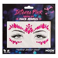 Neon UV Face Jewels by Moon Glow - Festival Face Body Gems, Crystal Make up Eye Glitter Stickers, Temporary Tattoo Jewels (Intense Pink)