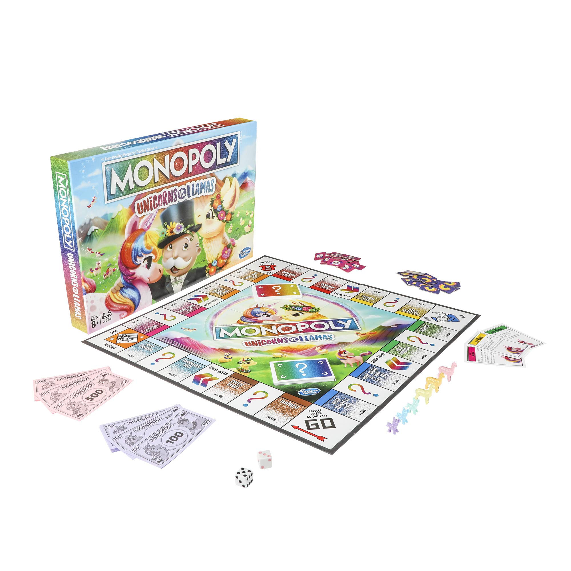 Monopoly Unicorns vs. Llamas Board Game for Ages 8 and up, Play on Team Unicorn or Team Llama [Amazon Exclusive] - Amazon Exclusive