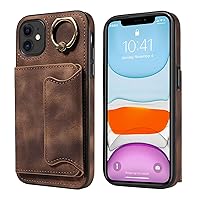 Wallet Case for iPhone 11 (6.1 inch),Premium PU Leather [3 Card Slots] ID Credit Holder [360°Rotatable Ring Holder Magnetic Kickstand] Shockproof Flip Cover Case for Women Men,Brown