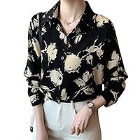 LAI MENG FIVE CATS Women's Button Down Floral Print Shirt Casual Long Sleeve looss fit Collared Blouses Tops