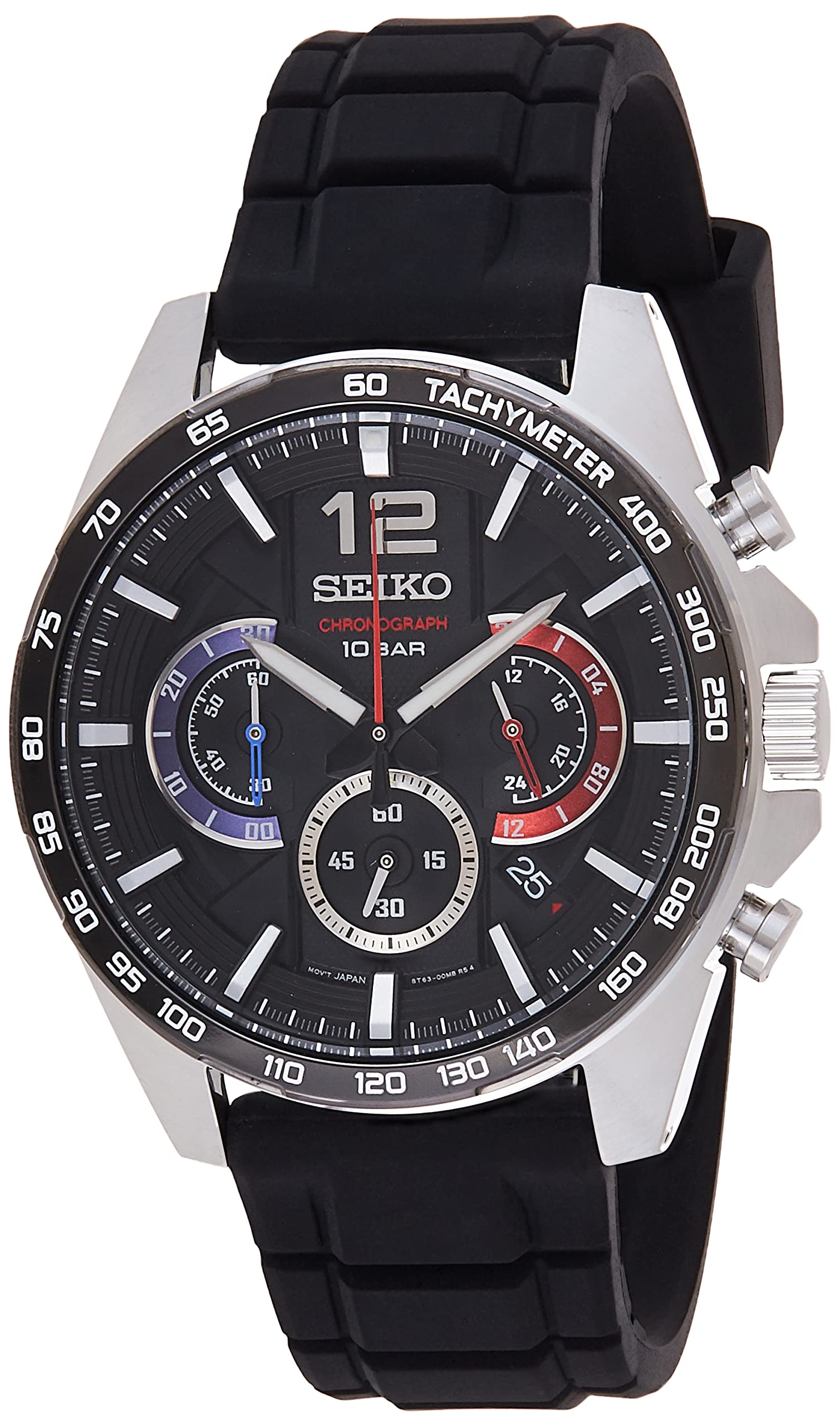 Seiko Men's Stainless Steel Japanese Quartz Silicone Strap, Black, Casual Watch (Model: SSB347)